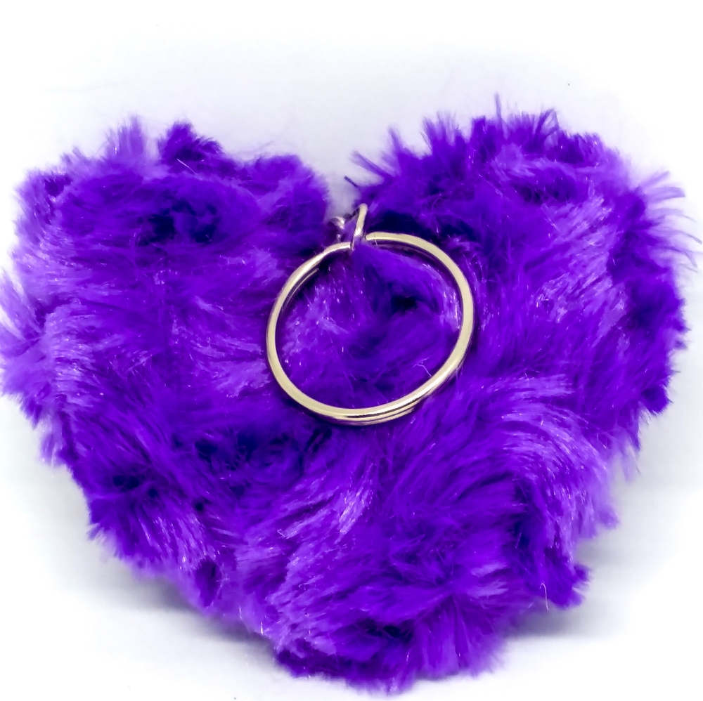 Purple fluffy heart keychain